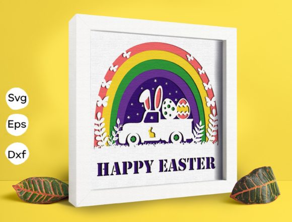 Easter Truck Papercut Light Box: 3D SVG Shadow Boxes