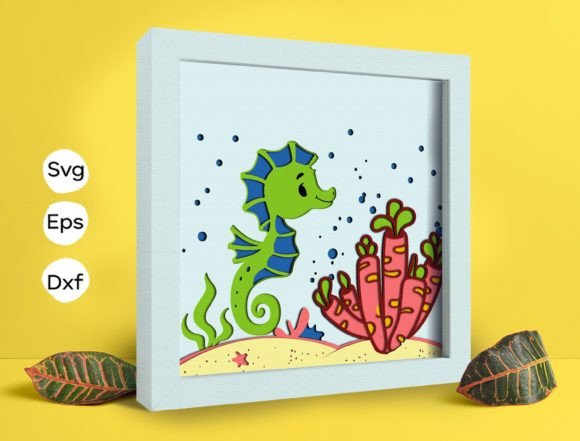 Hippocampus Papercut Light Box 3D SVG for Shadow Boxes