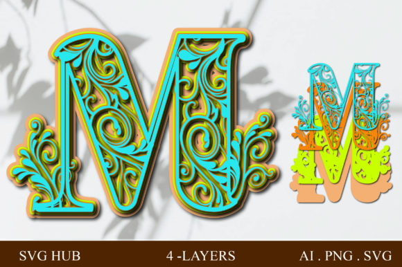 Layered Floral Letter M: 3D SVG Shapes Review