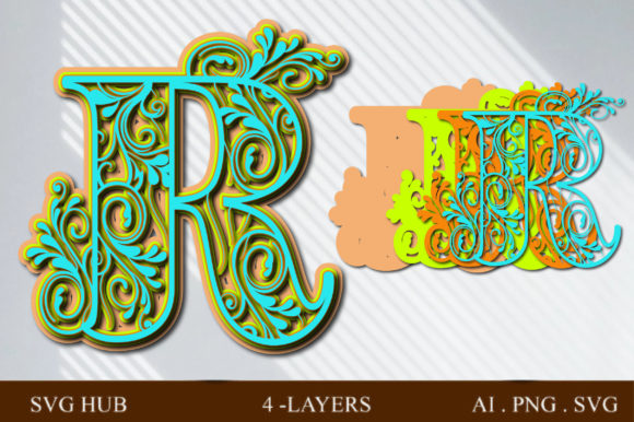 Layered Floral Letter R: 3D SVG for Editorial Shapes